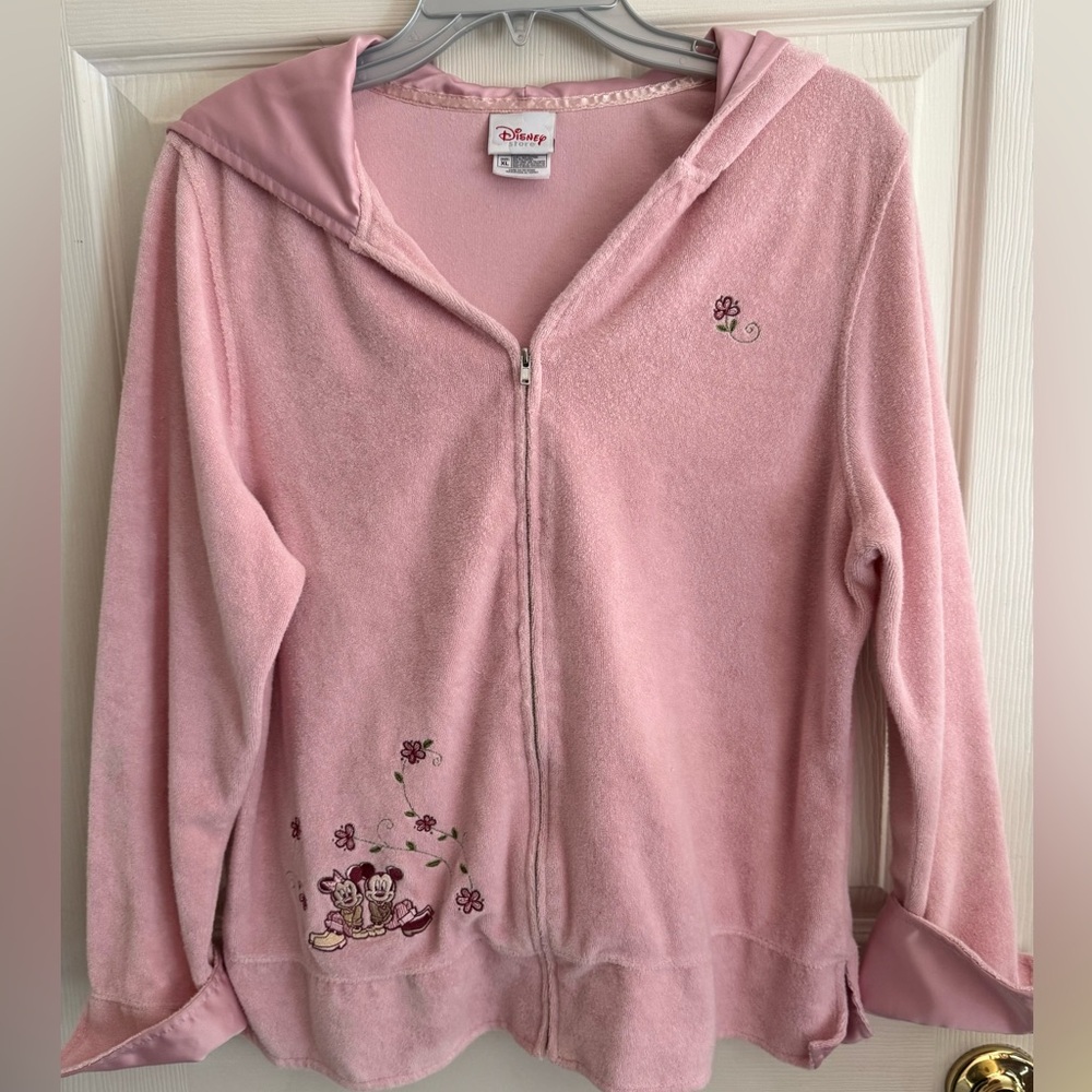 Disney Store Mickey & Minnie Mouse terrycoth pink jacket with hood Y2K